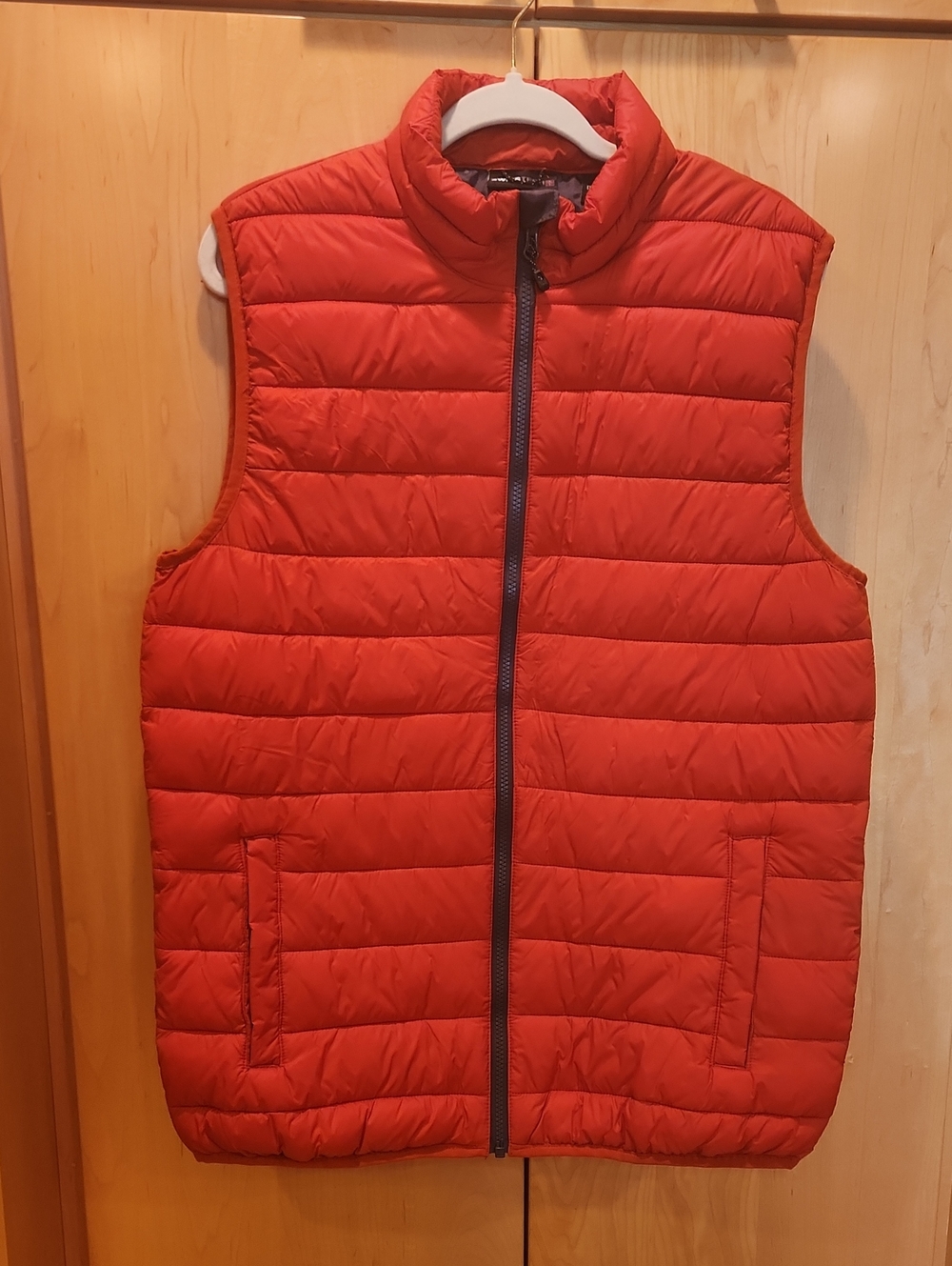 Swiss Tech Orange-Red Quilted Puffer Vest with Stand Collar